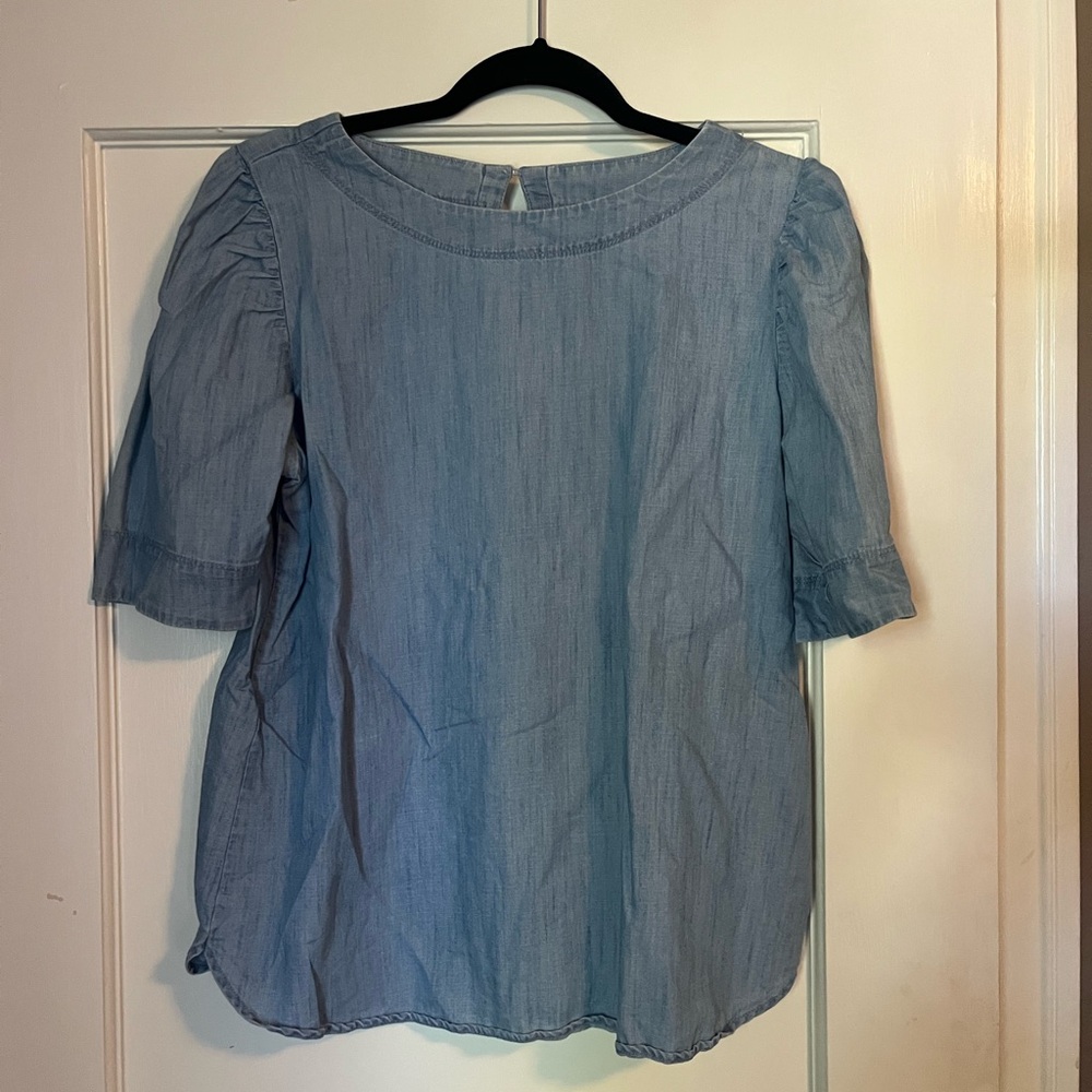 LOFT Sky Blue Puff Sleeve Blouse